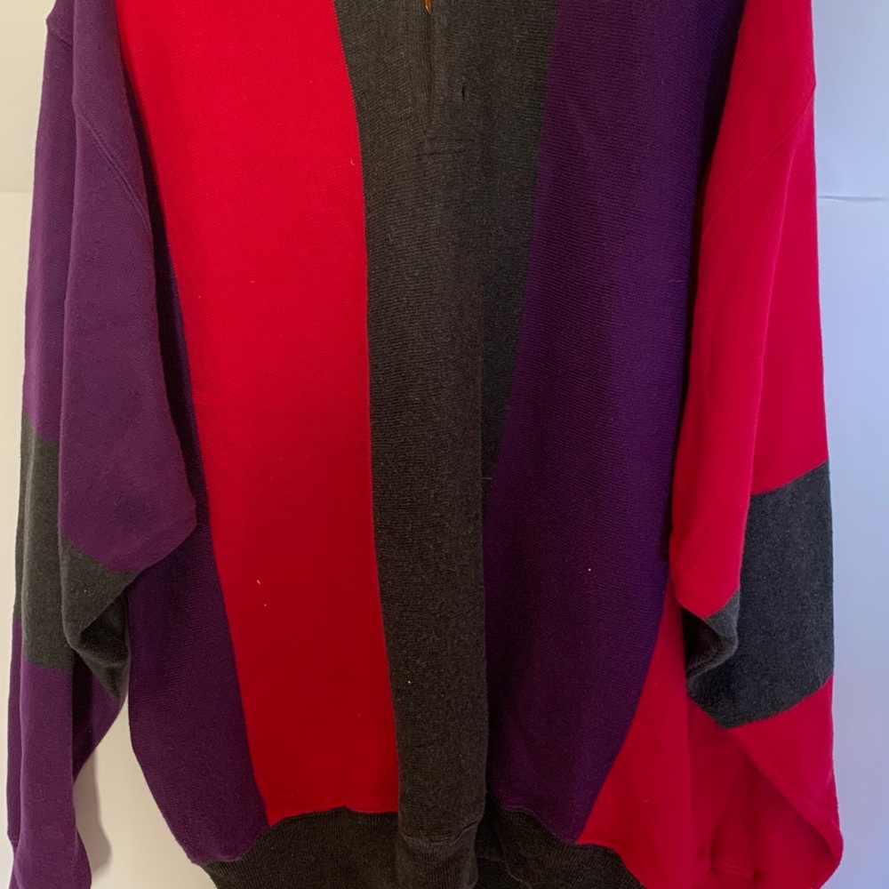Cutter Buck Men's Sweater - Red, Purple, and Black Vintage 90’s Size XL